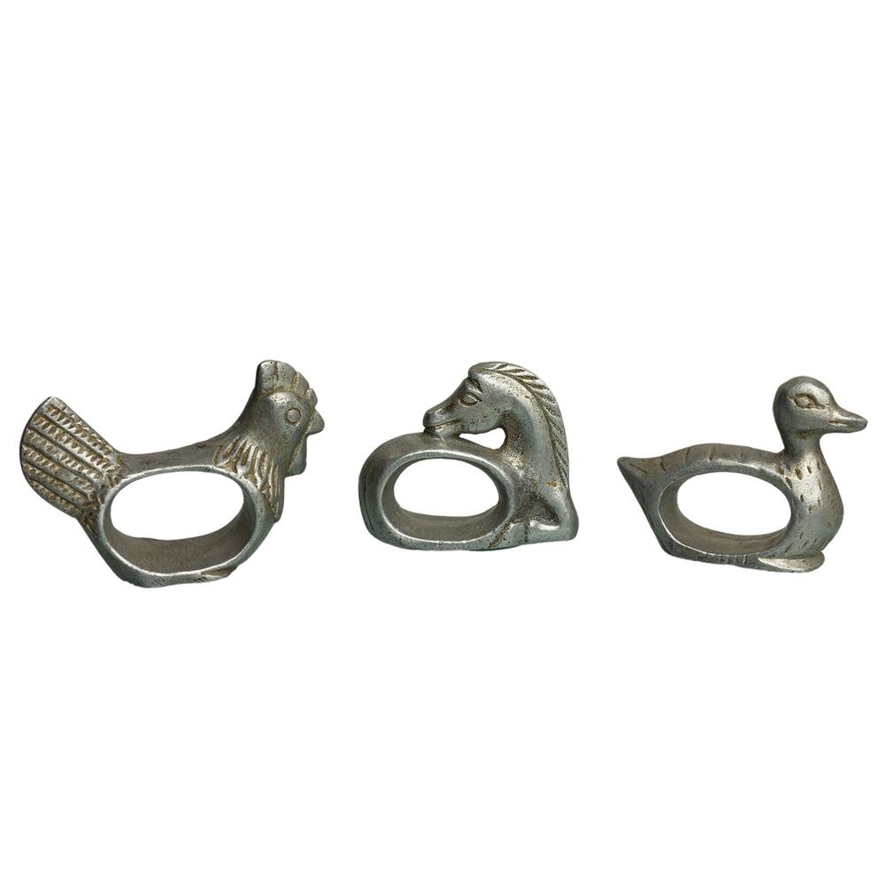 Vintage 80s-90s Farm Chic Pewter Farm Animal Cottagecore Napkin Rings - Set of 3